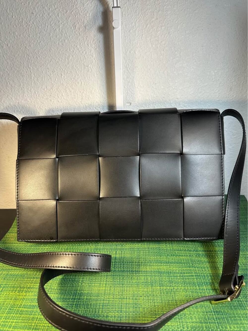 Valentina Fiore Black Woven Leather Crossbody Bag - NWOT